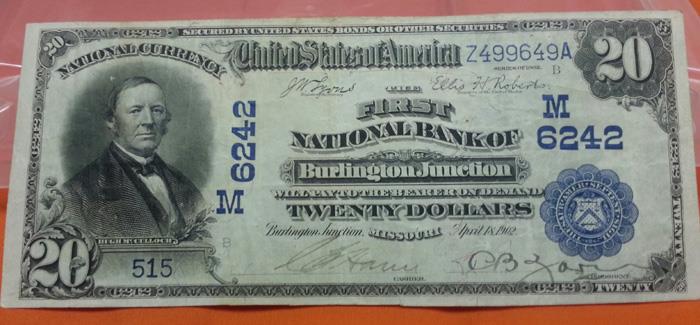 First National Bank of Burlington Junction National Currency dollar bill