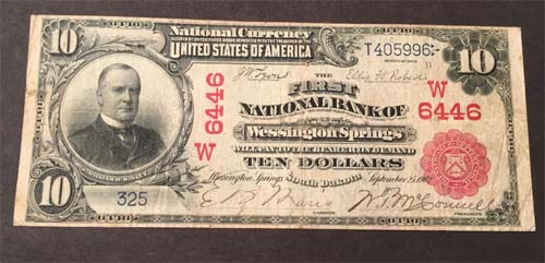 First National Bank of Wessington Springs National Currency dollar bill