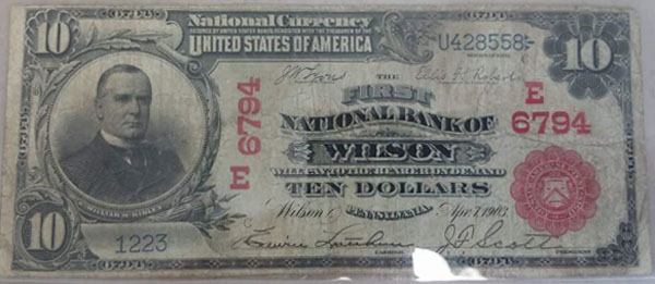 First National Bank of Wilson National Currency dollar bill