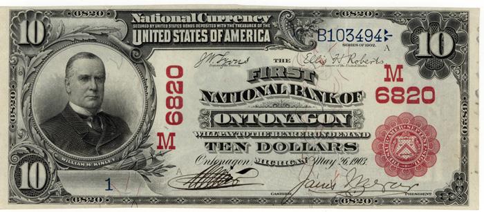 First National Bank of Ontonagon National Currency dollar bill