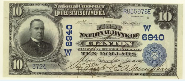 First National Bank of Clinton National Currency dollar bill