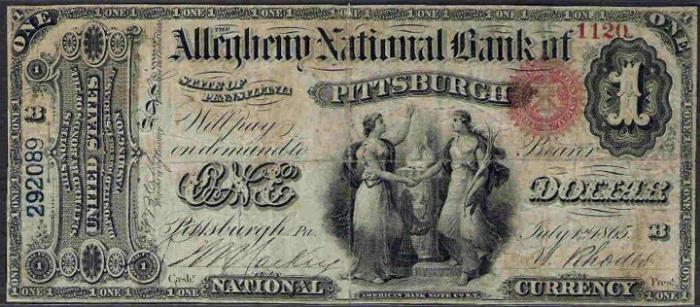 Allegheny National Bank of Pittsburgh National Currency dollar bill
