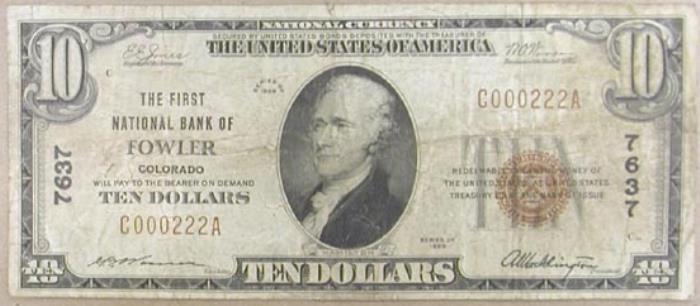 First National Bank of Fowler National Currency dollar bill