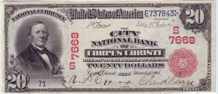 City National Bank of Corpus Christi National Currency dollar bill