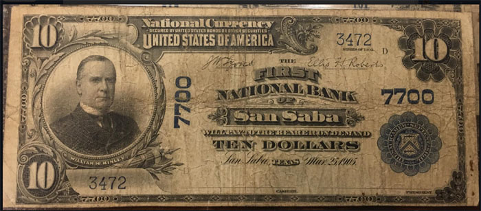 First National Bank of San Saba National Currency dollar bill