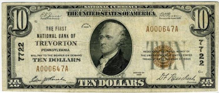First National Bank of Trevorton National Currency dollar bill
