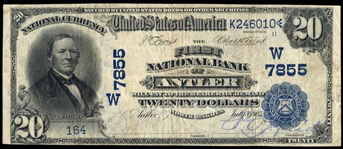 First National Bank, Antler National Currency dollar bill
