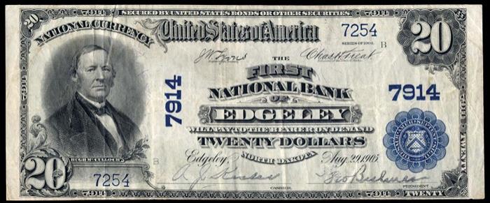 First National Bank, Edgeley National Currency dollar bill