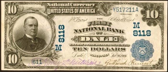 First National Bank of Dale National Currency dollar bill