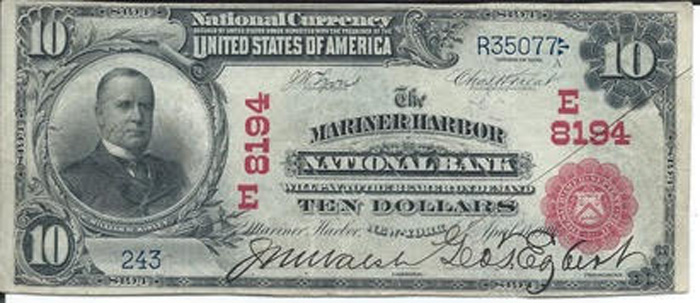 Mariner Harbor National Bank, Mariner Harbor National Currency dollar bill