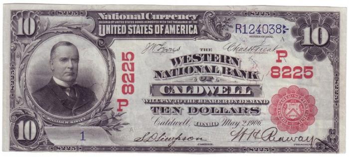 Western National Bank of Caldwell National Currency dollar bill