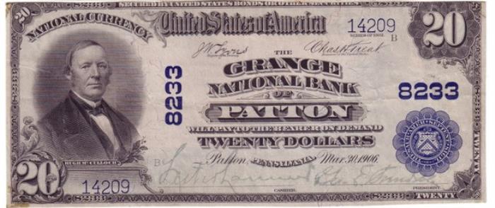 Grange National Bank of Patton National Currency dollar bill