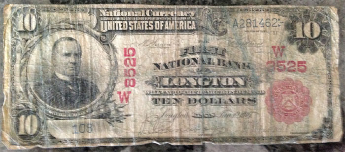 First National Bank of Longton National Currency dollar bill