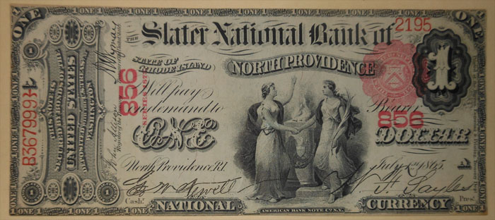 Slater National Bank of North Providence National Currency dollar bill