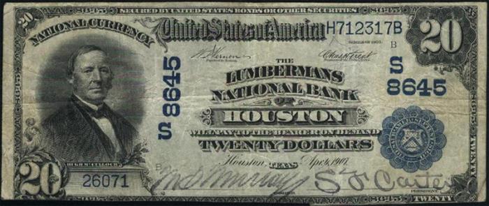 Lumbermans National Bank of Houston National Currency dollar bill