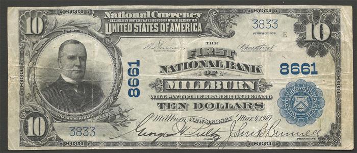 First National Bank of Millburn National Currency dollar bill