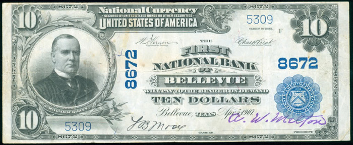 First National Bank of Bellevue National Currency dollar bill