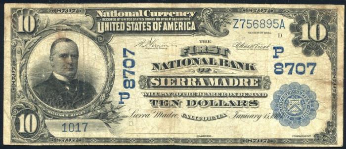 First National Bank of Sierra Madre National Currency dollar bill