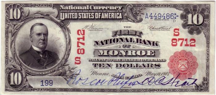 First National Bank of Monroe National Currency dollar bill