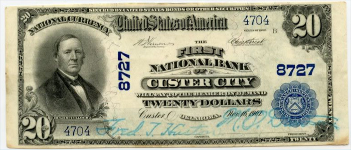 First National Bank of Custer City National Currency dollar bill