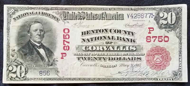 Benton County National Bank of Corvallis National Currency dollar bill