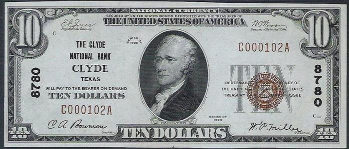 Clyde National Bank, Clyde National Currency dollar bill