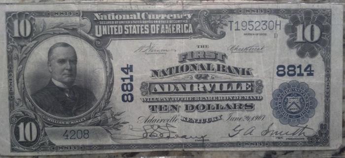 First National Bank of Adairville National Currency dollar bill
