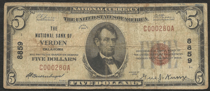 National Bank of Verden National Currency dollar bill