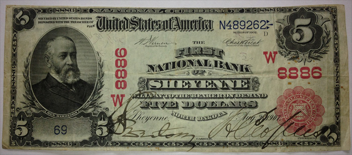 First National Bank, Sheyenne National Currency dollar bill