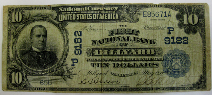 First National Bank of Hillyard, Spokane National Currency dollar bill