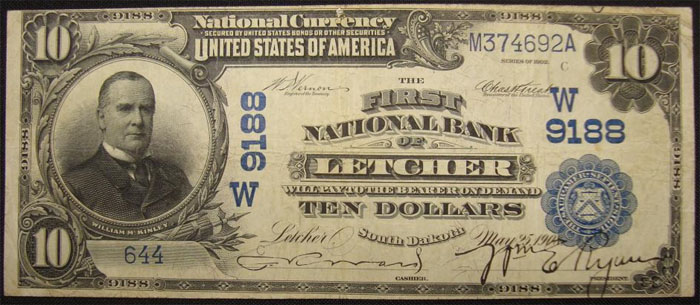First National Bank of Letcher National Currency dollar bill