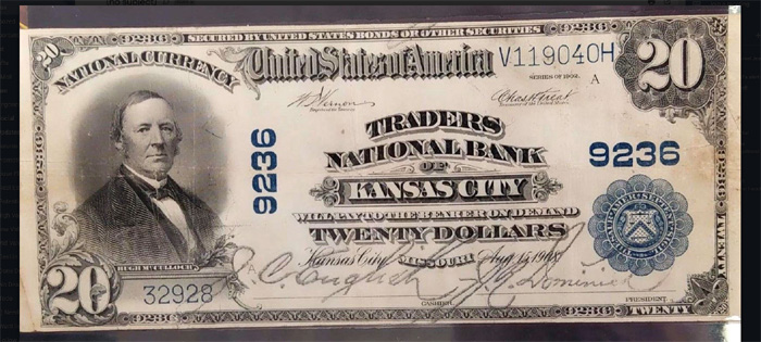 Traders National Bank of Kansas City National Currency dollar bill