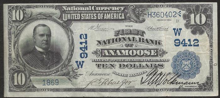 First National Bank of Anamoose National Currency dollar bill