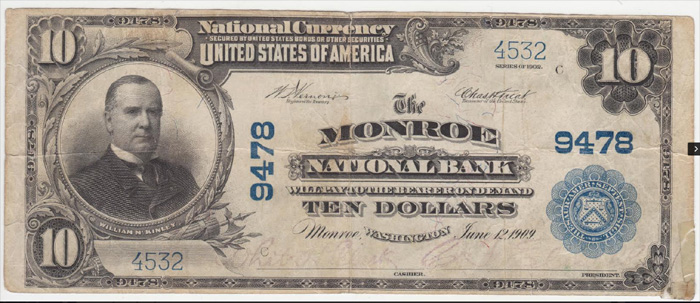 Monroe National Bank, Monroe National Currency dollar bill
