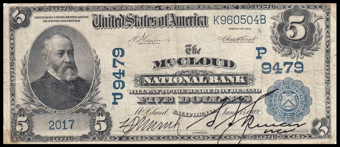 McCloud National Bank, McCloud National Currency dollar bill