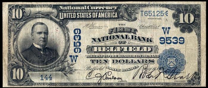 First National Bank, Belfield National Currency dollar bill
