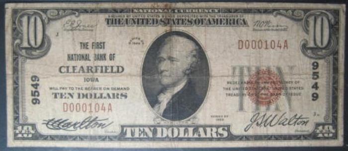 First National Bank of Clearfield National Currency dollar bill