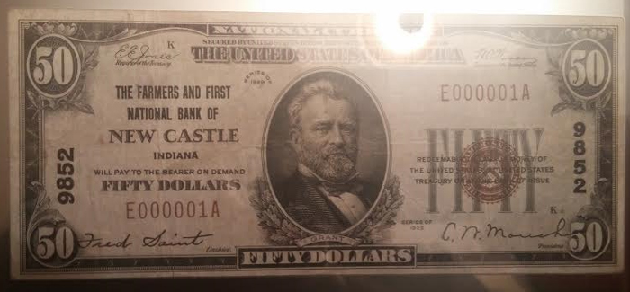 Farmers National Bank of New Castle National Currency dollar bill