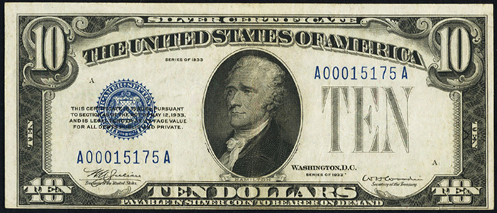 1933 Ten Dollar Bill Silver Certificate