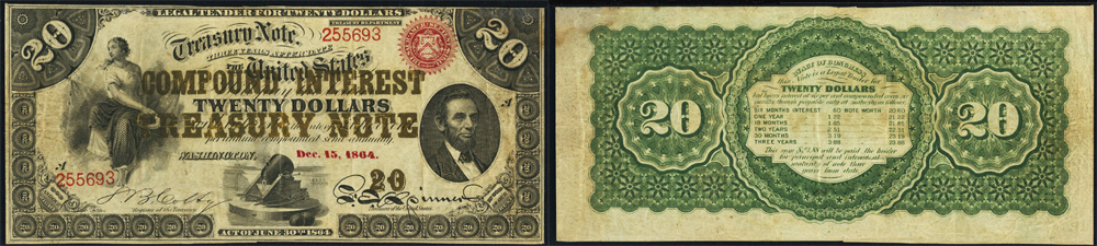 1864 Twenty Dollar Bill Compound Interest Treasury Note